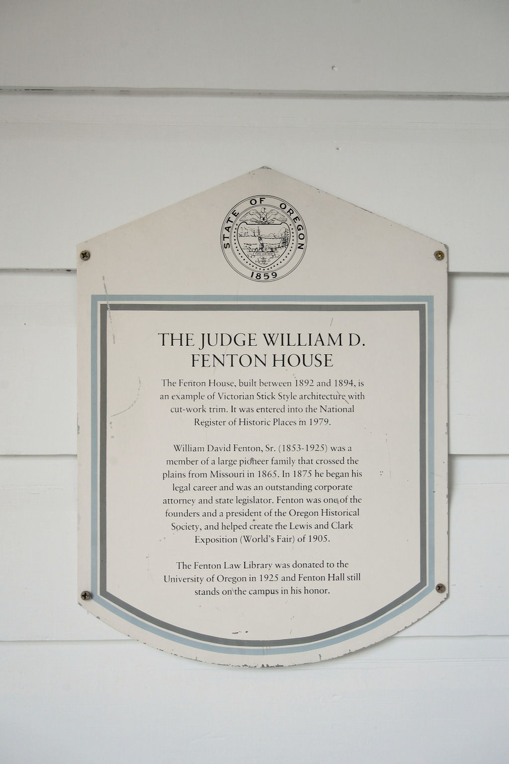 Historic plaque for the William D. Fenton House